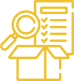 An icon portraying a magnifying glass inspecting a checklist, with a box beneath, subtly hints at the meticulous attention to detail one might expect from a Spokane general contractor. This yellow icon rests against a transparent background, symbolizing clarity and precision.